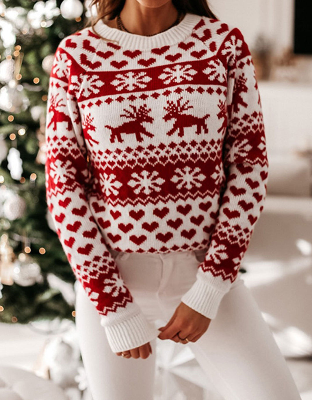 Damen Kuscheliger Weihnachtspullover mit traditionellem Muster Drune