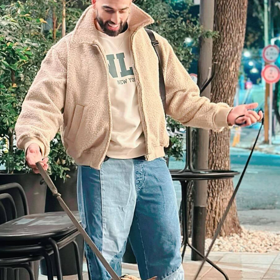 Herren kuschelige Fleecejacke mit hohem Kragen und seitlichen Taschen Drune