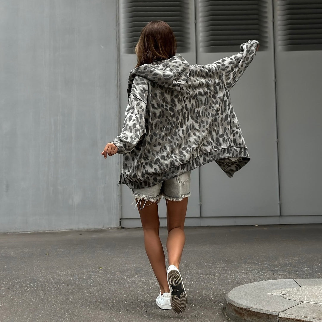 Damen Kapuzenjacke mit tierischem Muster und bequemen Schnitt Drune