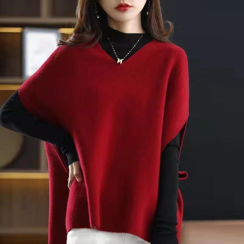 Damen Strickponcho mit V-Ausschnitt und eleganter Silhouette Drune