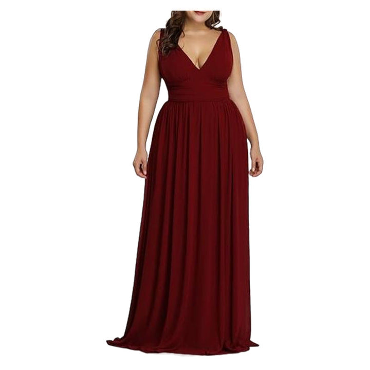 Damen Maxikleid mit eleganter A-Linie und tiefem V-Ausschnitt Drune