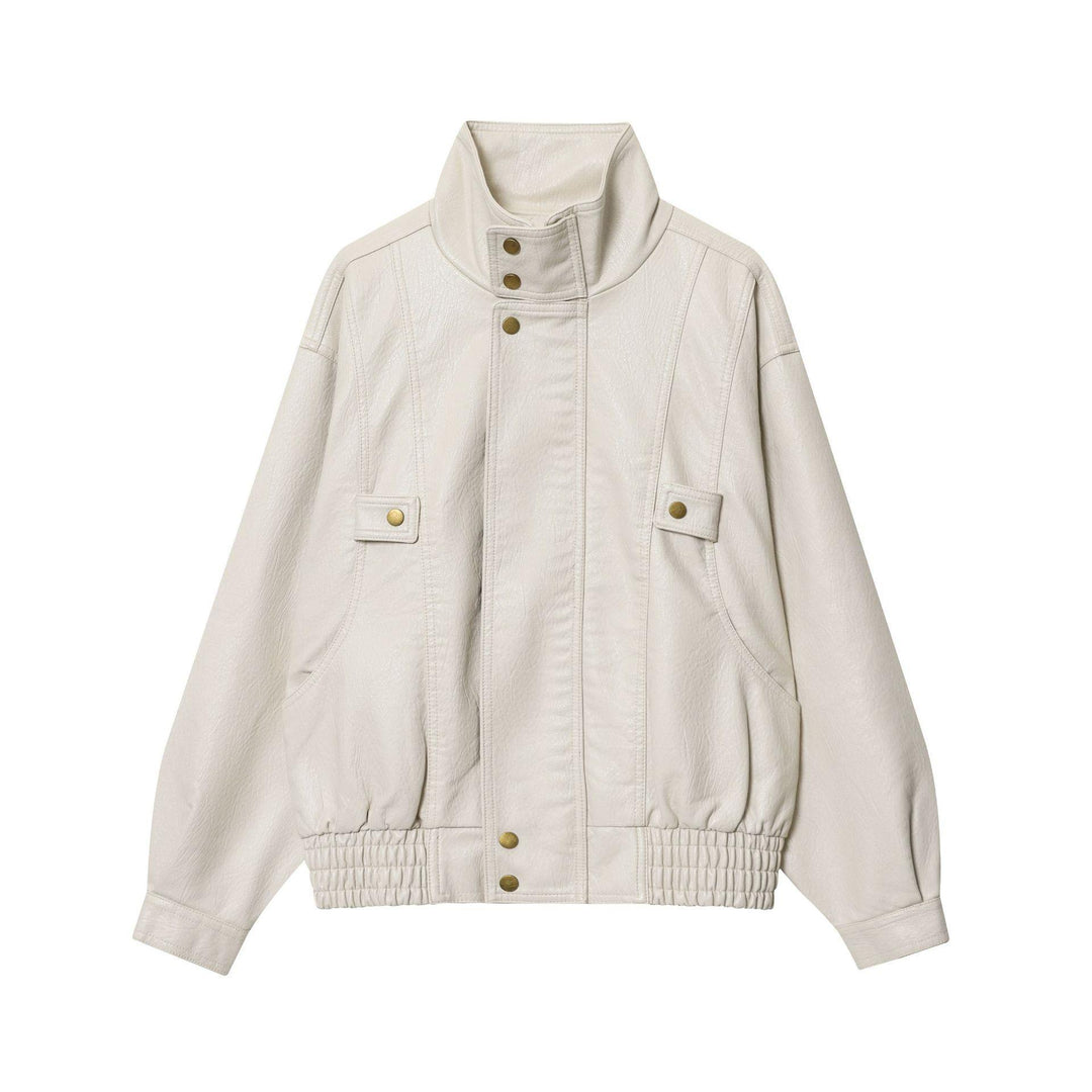 Damen Kunstlederjacke mit hohem Kragen und praktischen Taschen Drune