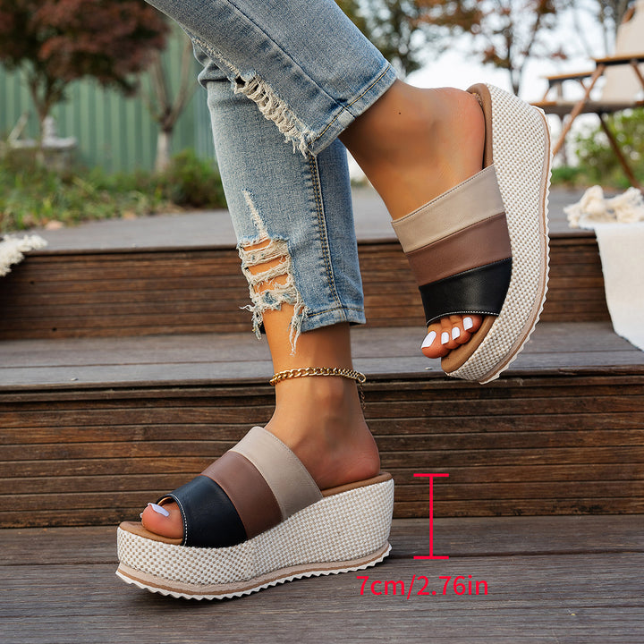 Damen nan Slip-On Plateau-Espadrille mit mehrlagigen Riemen und gewebter Keilsohle Drune