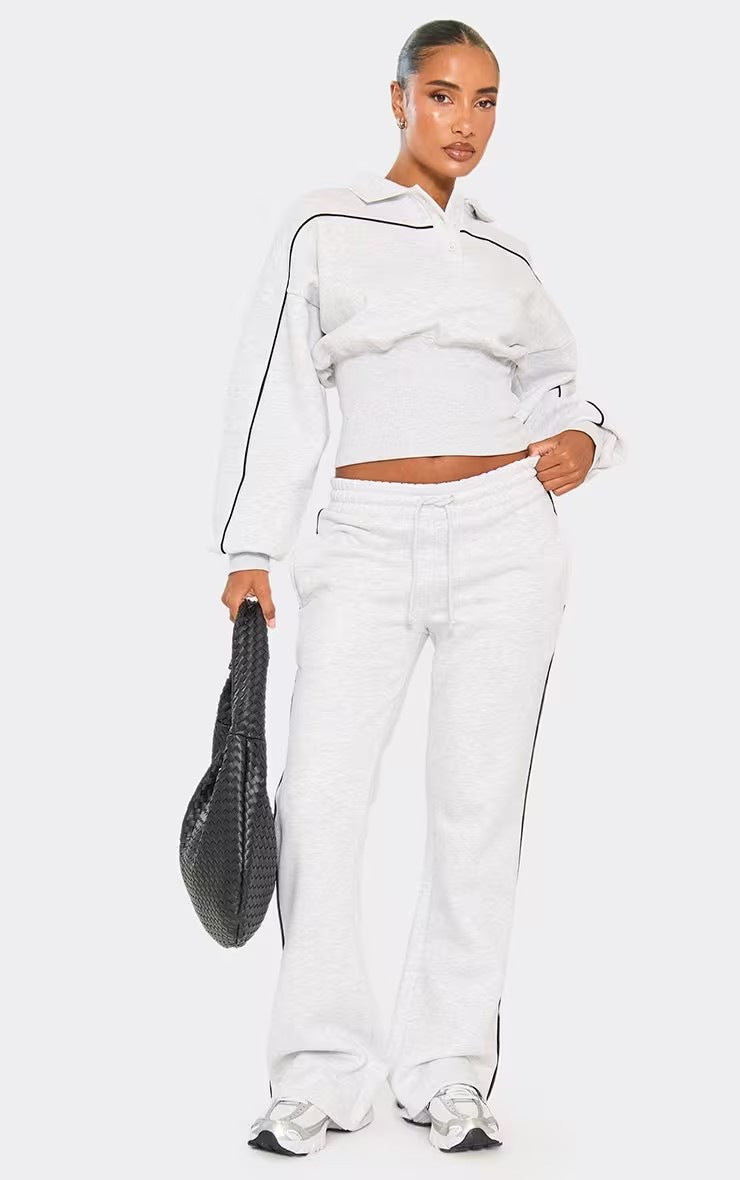 Damen Sportliches Crop-Polo und weite Jogginghose Set Drune