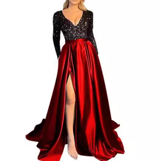 Damen Glamouröses Abendkleid mit funkelnden Pailletten und hohem Schlitz Drune