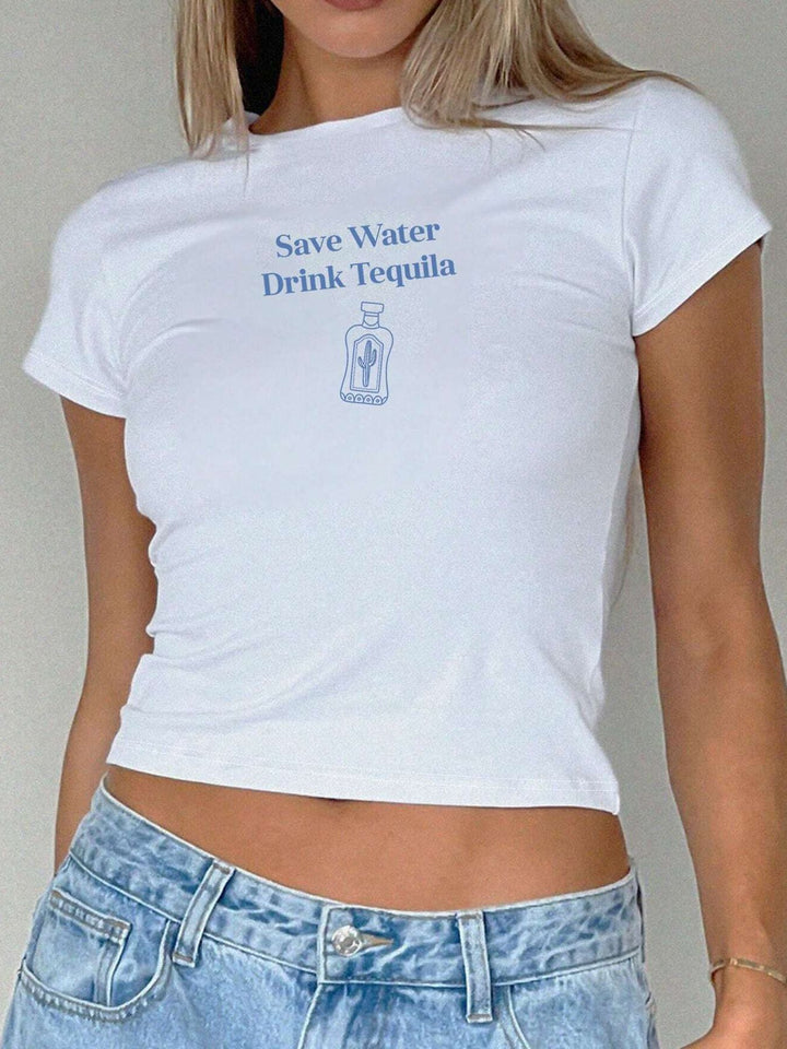 Damen Crop-T-Shirt mit künstlerischem Statementdruck Drune