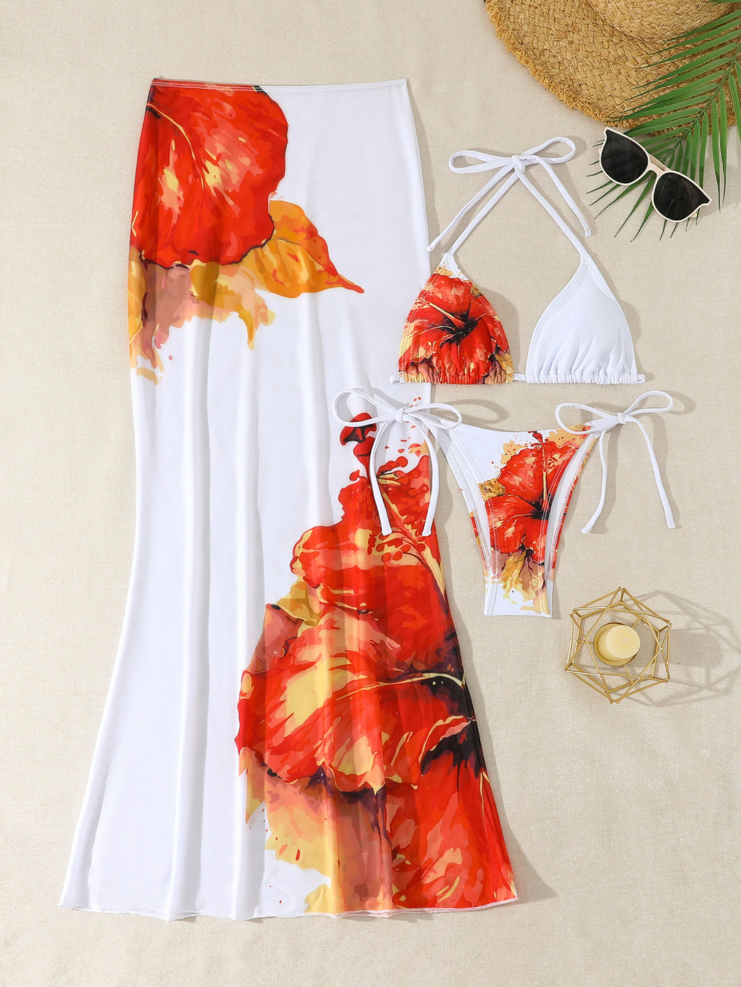 Damen Strandkleid mit blühendem Bikini-Set Drune