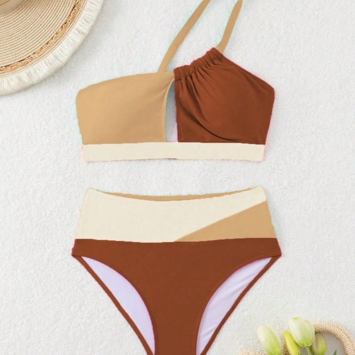 Damen Bikiniset mit asymmetrischem Schnitt und hohem Bund Drune