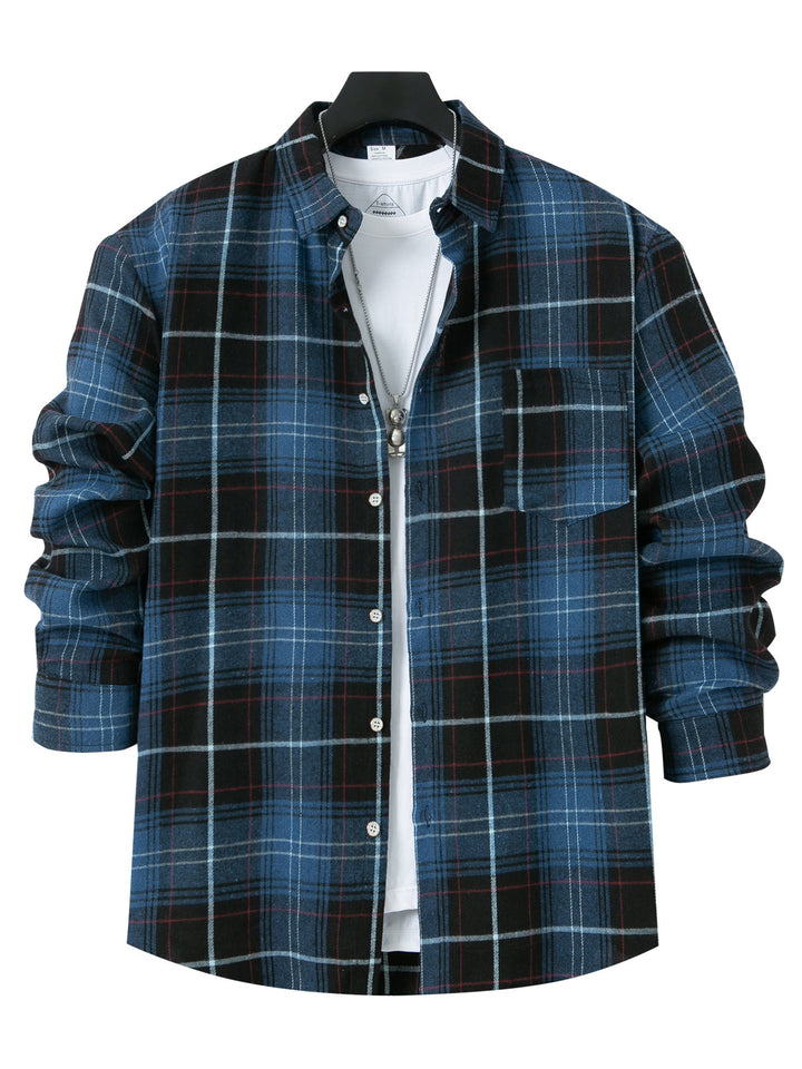 Herren gemustertes Flanellhemd mit praktischer Brusttasche und button-down Kragen Drune