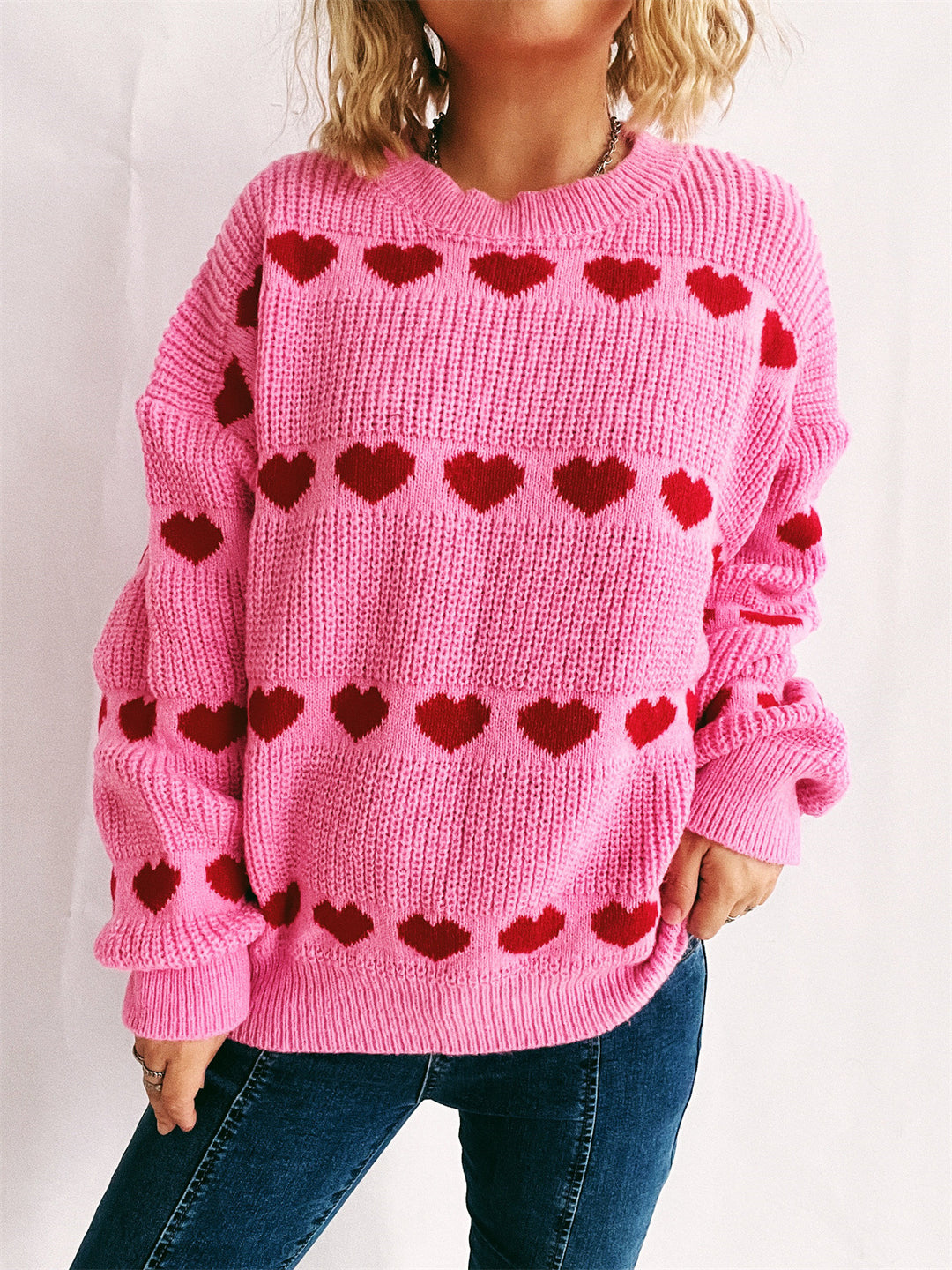 Damen kuscheliger Pullover mit romantischem Herzmuster Drune