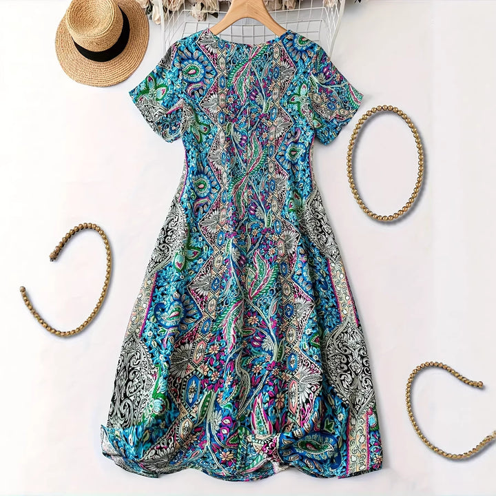 Damen Maxikleid mit V-Ausschnitt und buntem Paisleymuster Drune