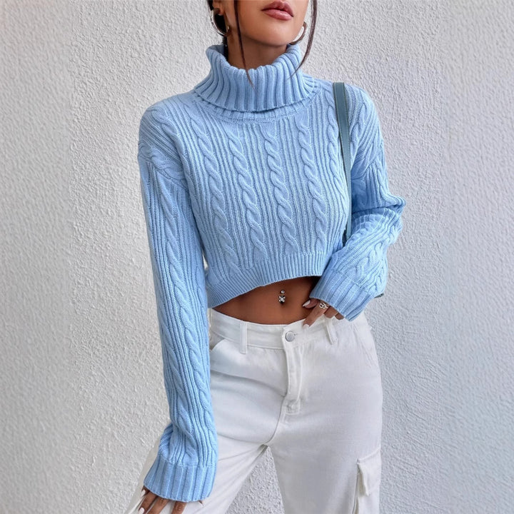 Damen Grobstrick Pullover mit hohem Kragen Drune