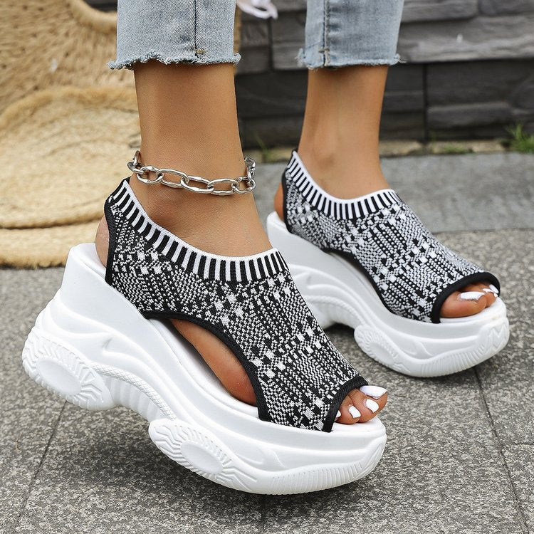 Damen Sneaker-Sandaletten mit atmungsaktivem Strickdesign und komfortablem Plateau Drune