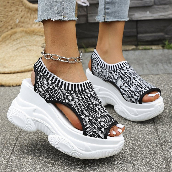 Damen Sneaker-Sandaletten mit atmungsaktivem Strickdesign und komfortablem Plateau Drune