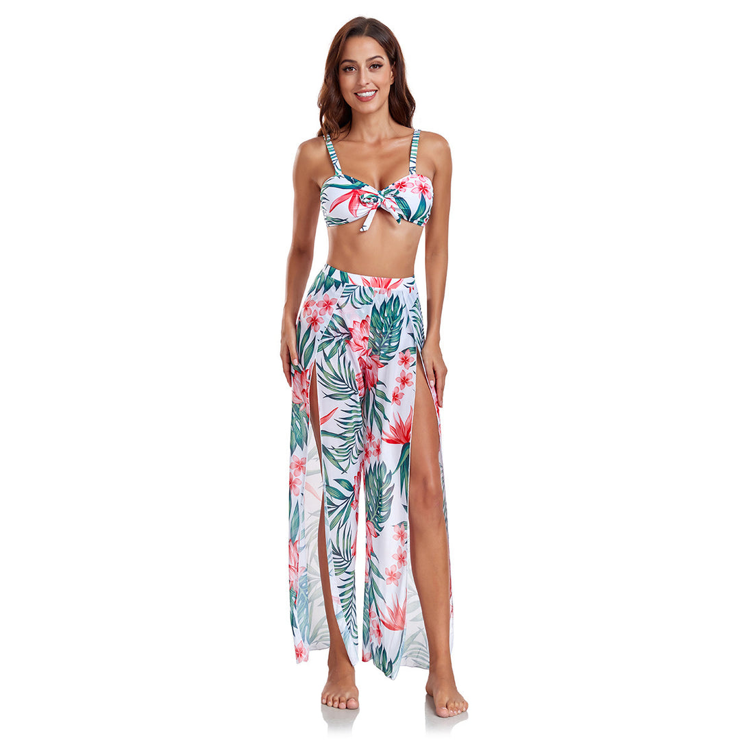 Damen Bikini-Set mit floralem Zufallsmuster und passendem Wickelrock Drune