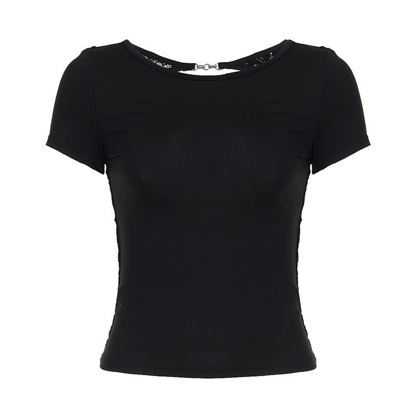Damen figurbetontes T-Shirt mit elegantem Rückendetail Drune