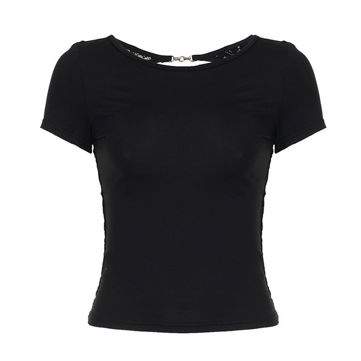 Damen figurbetontes T-Shirt mit elegantem Rückendetail Drune