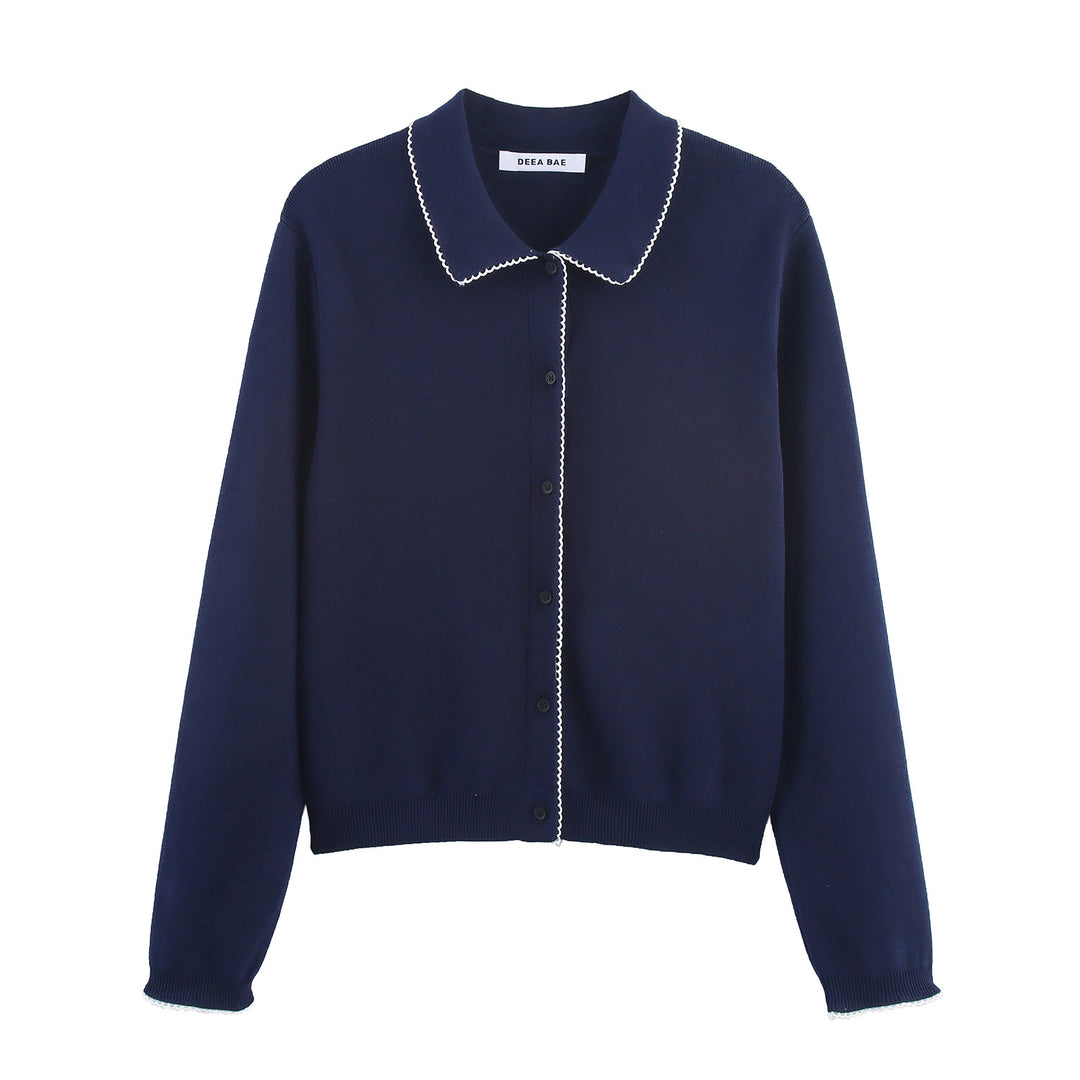 Damen casual und modische Strickjacke mit Kragen Drune