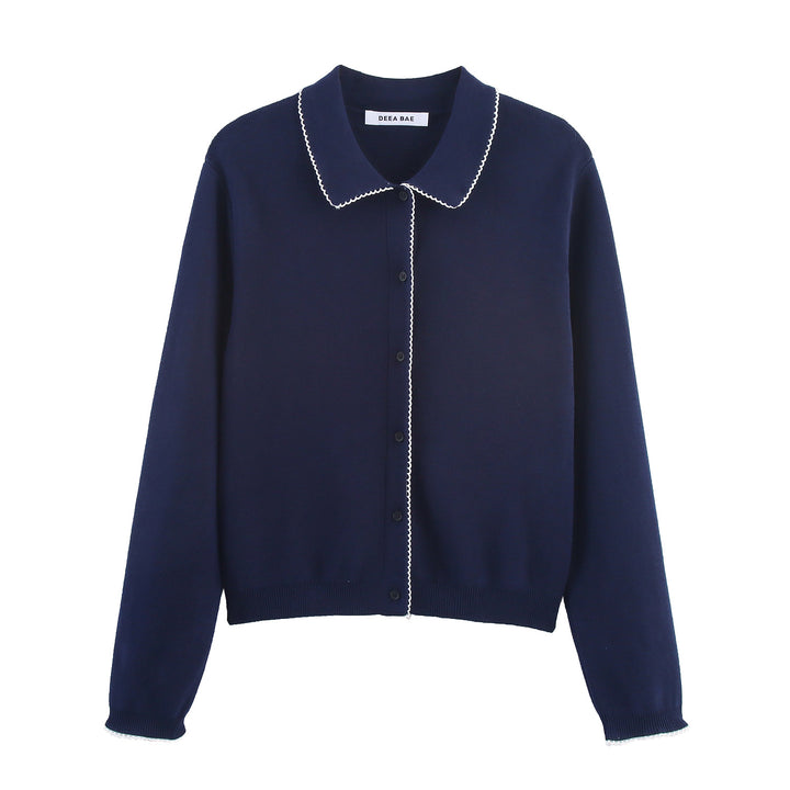 Damen casual und modische Strickjacke mit Kragen Drune