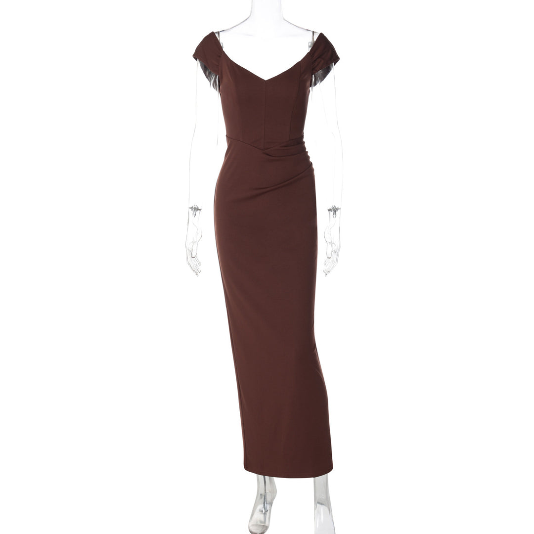 Damen Elegantes Maxikleid mit verführerischem V-Ausschnitt und transparenten Ärmeln Drune
