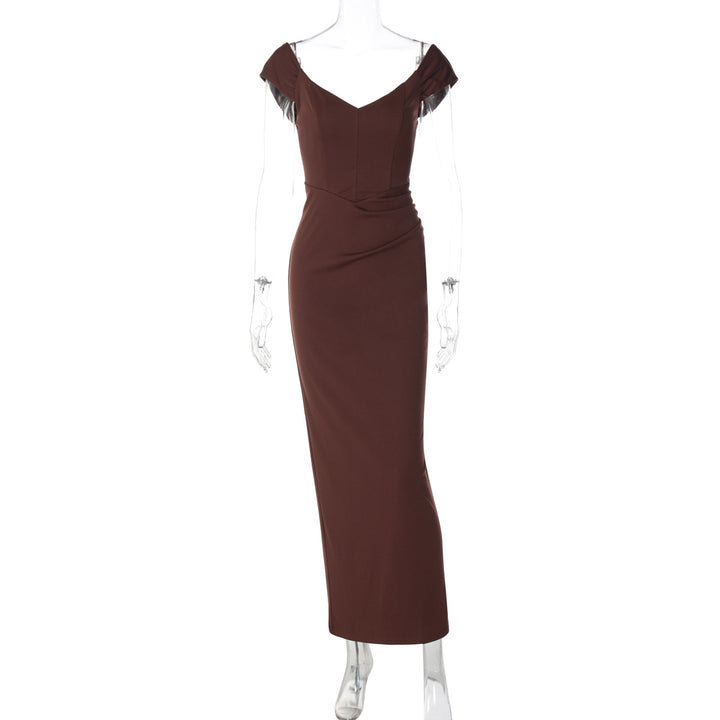 Damen Elegantes Maxikleid mit verführerischem V-Ausschnitt und transparenten Ärmeln Drune