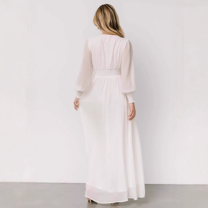 Damen elegantes Maxikleid mit V-Ausschnitt und transparenten Ärmeln Drune
