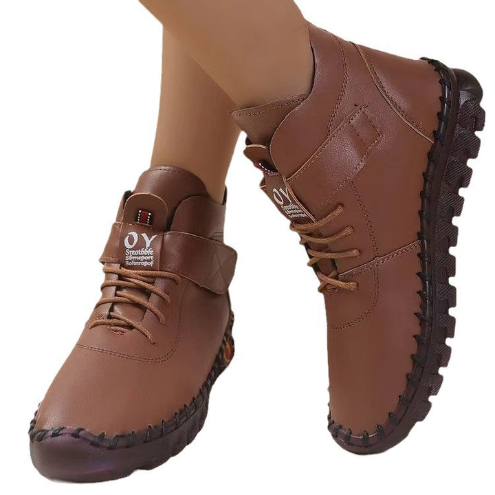 Damen nan knöchelhohe Freizeitboots mit Klettverschluss, elastischer Schnürung und markanter Profilsohle Drune