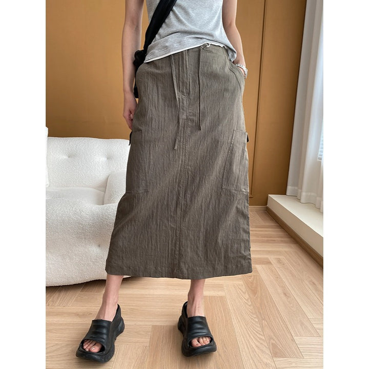 Damen vielseitiges Maxirock mit praktischen Taschen und elastischem Bund Drune
