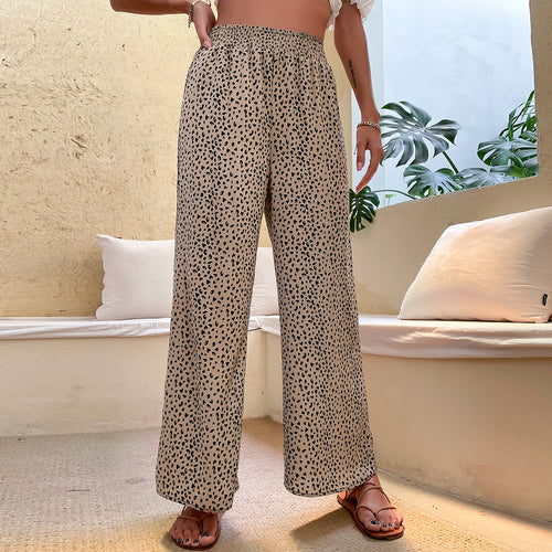 Damen weite Sommerhose mit elegantem Animal-Print und elastischem Bund Drune