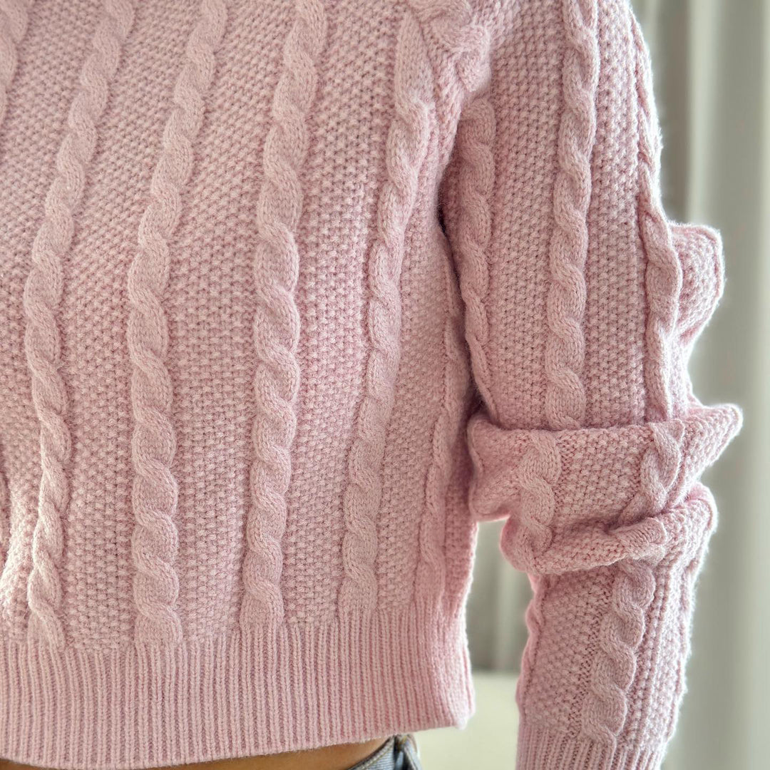 Damen Strickpullover mit Zopfmuster und weitem Schnitt Drune