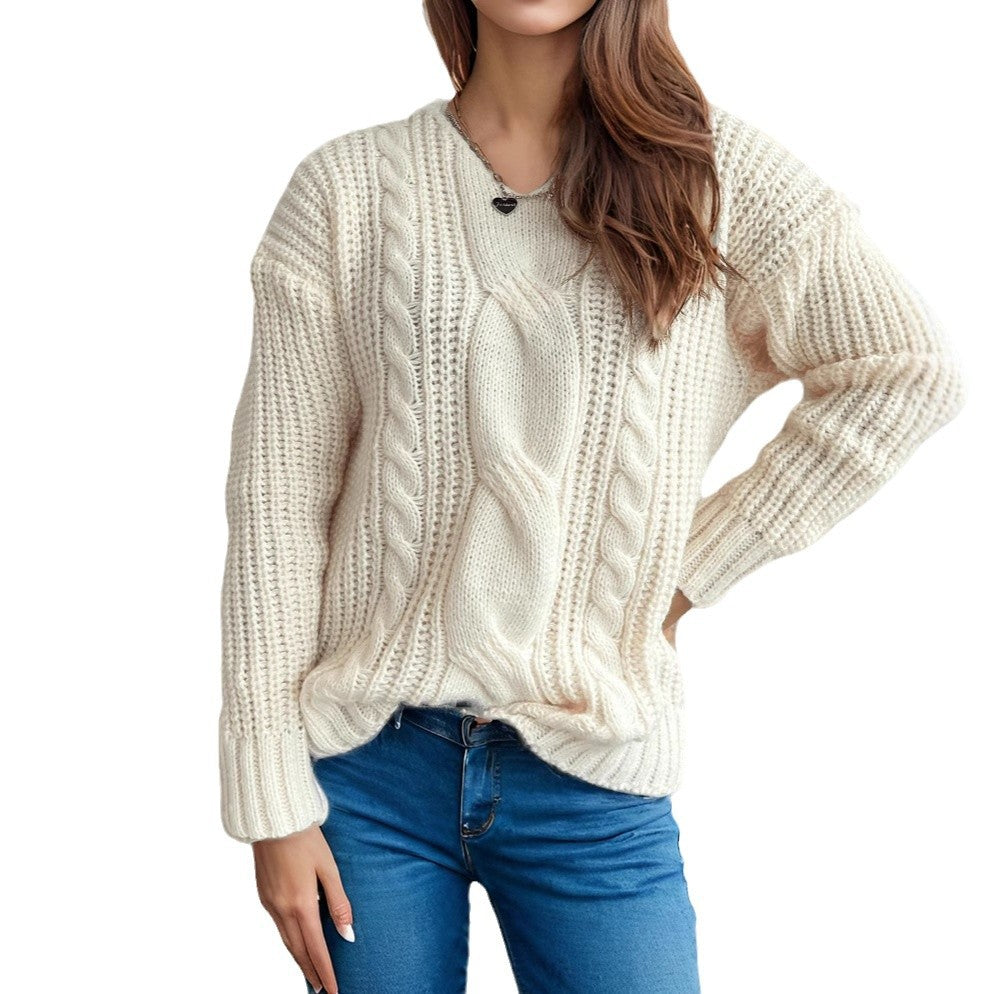 Damen Grobstrickpullover mit Zopfmuster und modernem Schnitt Drune