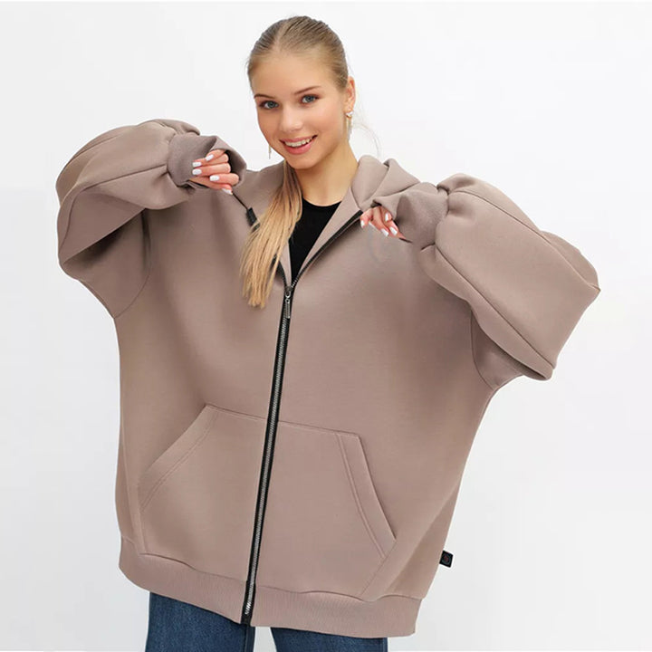 Damen Oversized Kapuzenjacke mit hohen Bündchen und praktischem Reißverschluss Drune