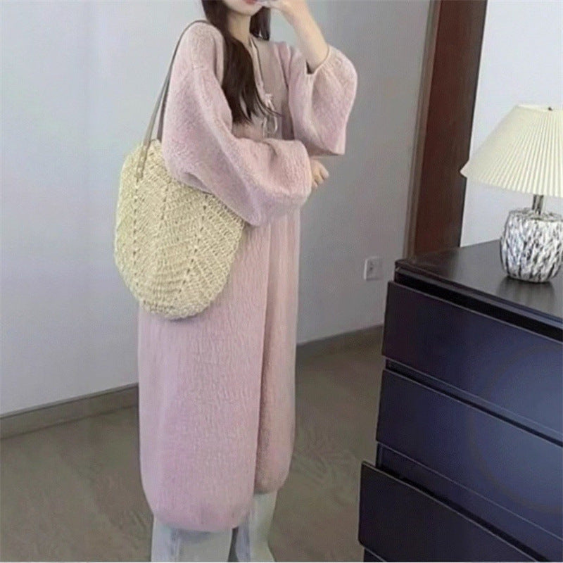 Damen Oversized Kleid mit voluminösen Ärmeln und Knopfdetails Drune