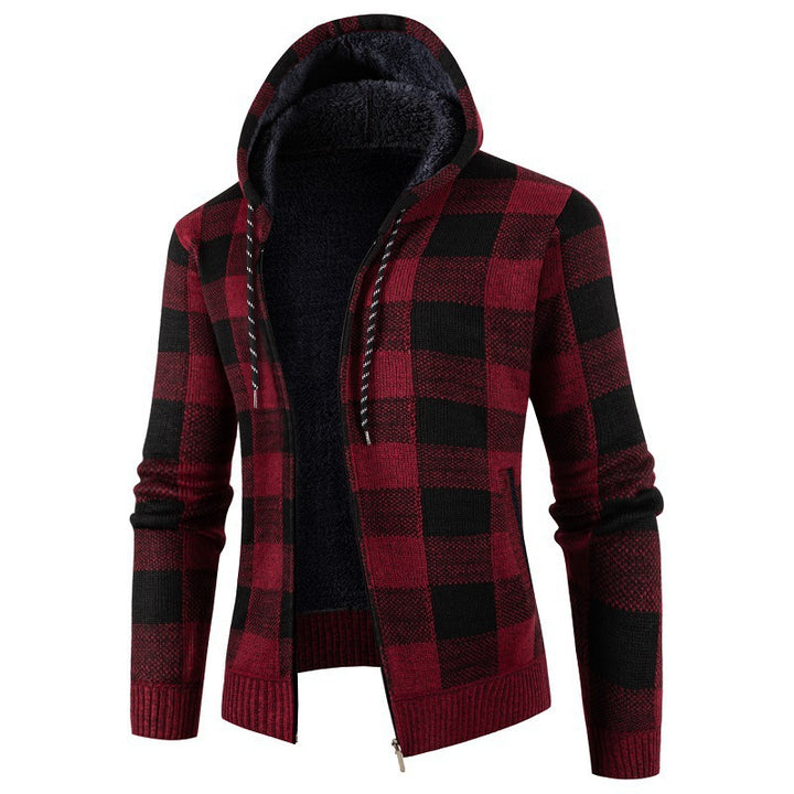 Herren Fleece-Kapuzenjacke mit Karomuster und weichem Innenfutter Drune