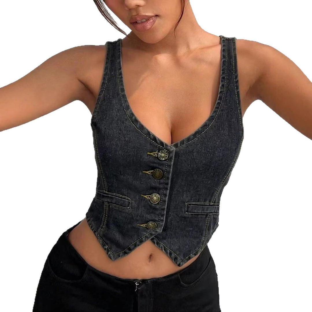 Damen Denim Bustier-Top mit Knopfdetails und verlängerter Silhouette Drune
