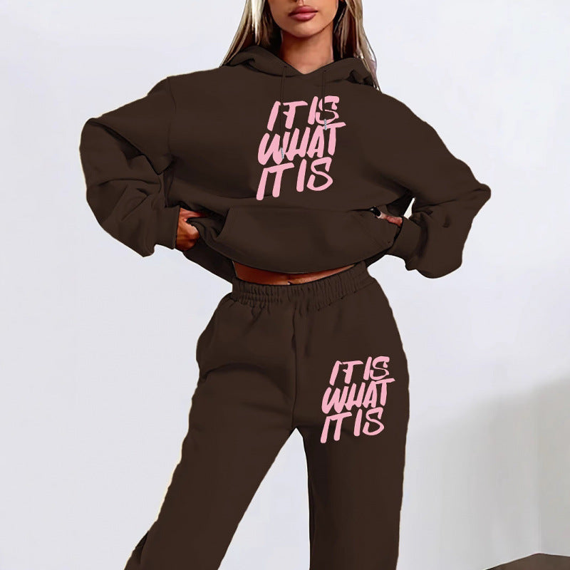 Damen Freizeit-Hoodie und Jogginghose Set mit inspirierendem Schriftzug Drune