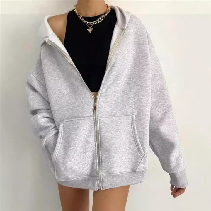 Damen nan oversized Kapuzenjacke mit Reißverschluss und Kängurutaschen Drune