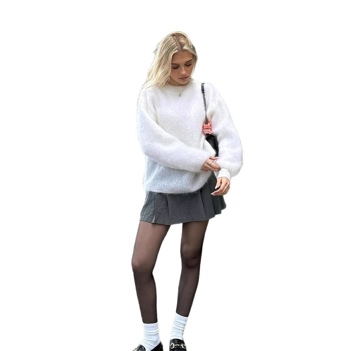 Damen lässiger Strickpullover mit voluminösen Ärmeln und hochwertiger Mohair-Optik Drune