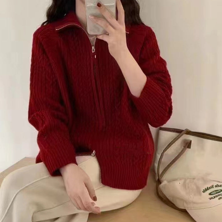 Damen Grobstrickjacke mit hochschließendem Reißverschluss und strukturiertem Muster Drune
