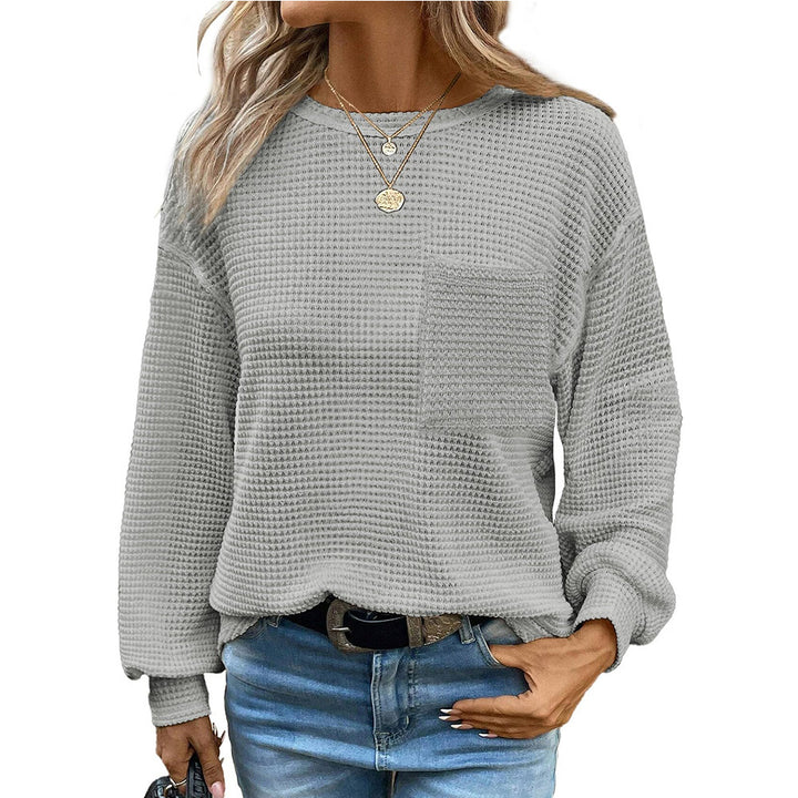 Damen lässiger Sweatshirt mit Struktur und Brusttasche Drune