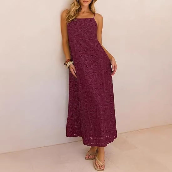 Damen Maxikleid mit filigranem Lochmuster Drune