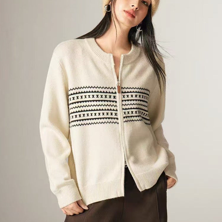 Damen Strickjacke mit elegantem Zipper und grafischem Muster Drune