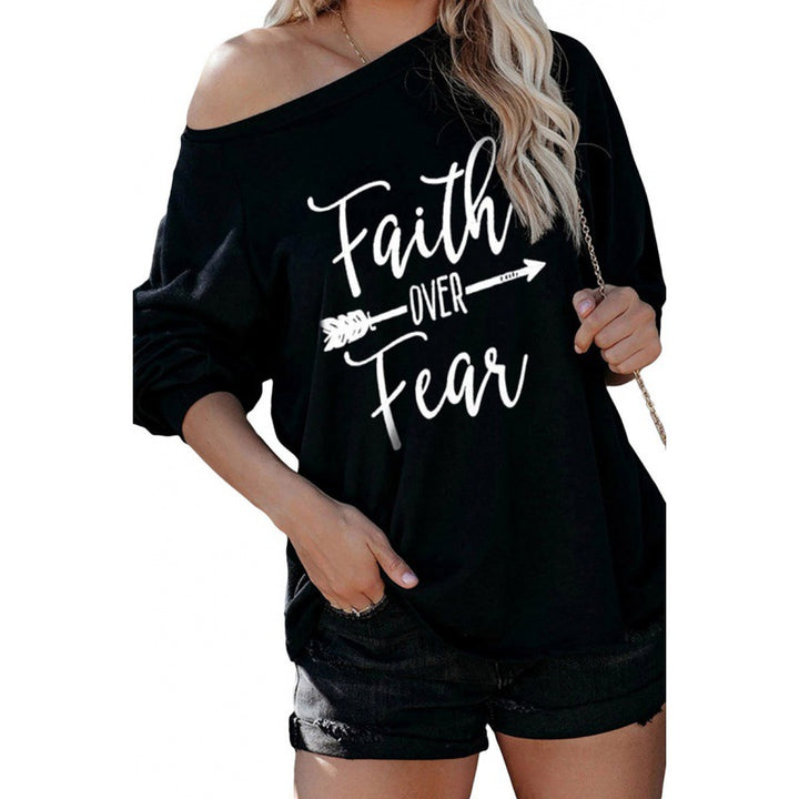 Damen Lässiger Off-Shoulder Pullover mit inspirierendem Druck Drune