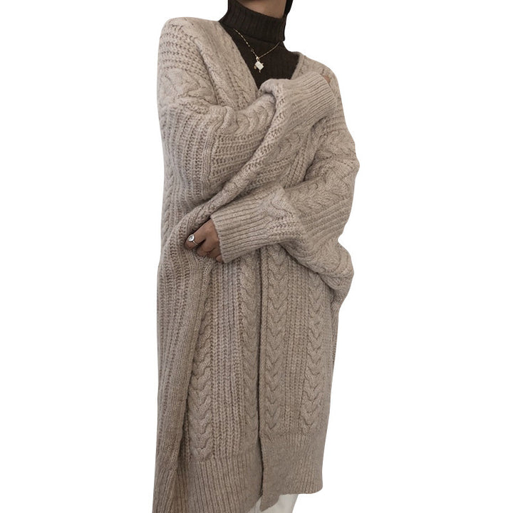 Damen Grobstrickmantel mit Kordelzug und tiefen Taschen Drune