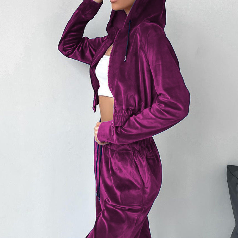 Damen Sportliches Freizeit-Set mit lässiger Kapuzenjacke und weit geschnittenen Hosen Drune