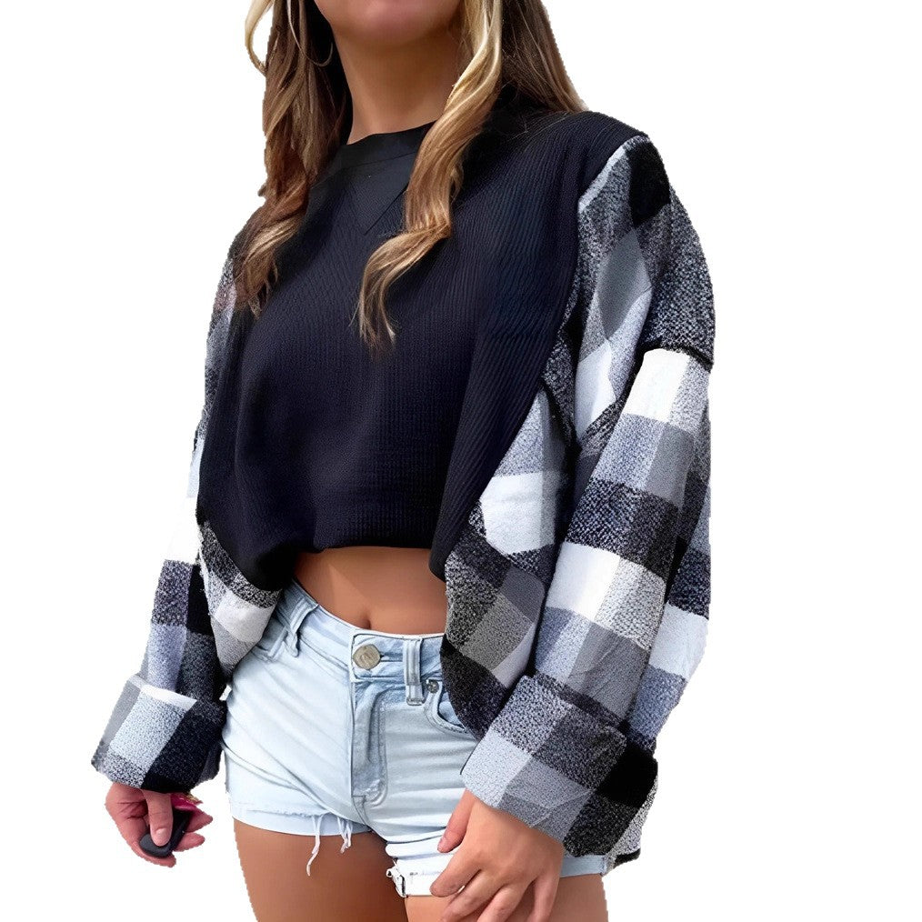 Damen gemütlicher Oversized-Pulli mit Karomuster und Waffle-Struktur Drune