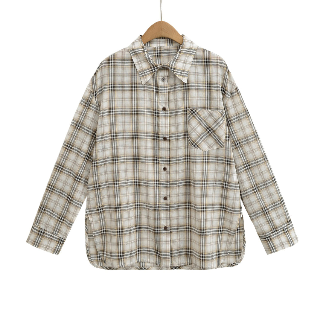 Damen lässige Karoshirt mit oversized Schnitt und praktischer Brusttasche Drune