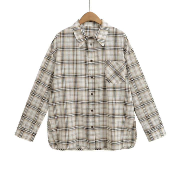 Damen lässige Karoshirt mit oversized Schnitt und praktischer Brusttasche Drune