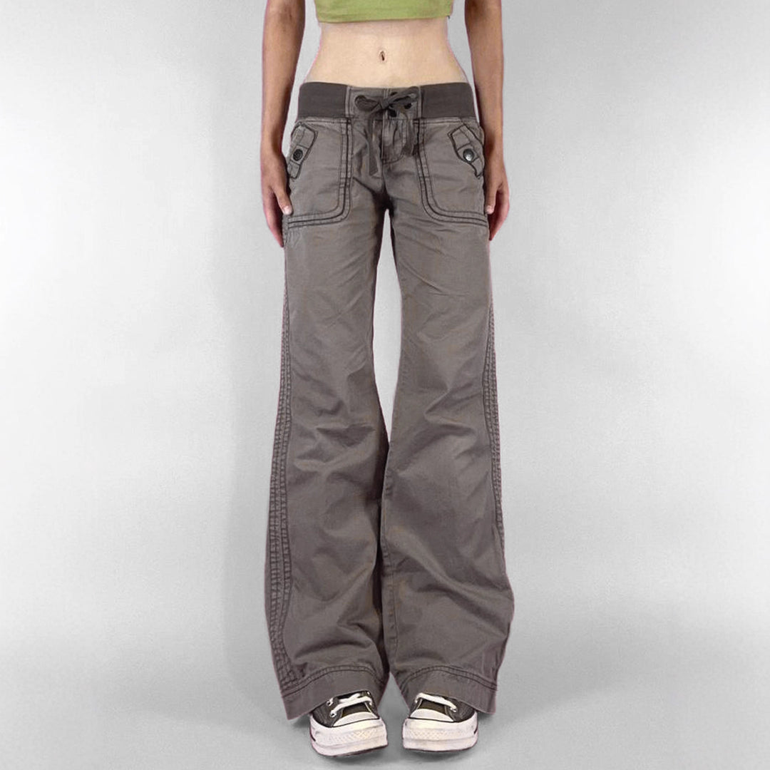 Damen nan Highwaist Schlaghose mit weitem Bein, hohem Bund und Gürtelschlaufen Drune