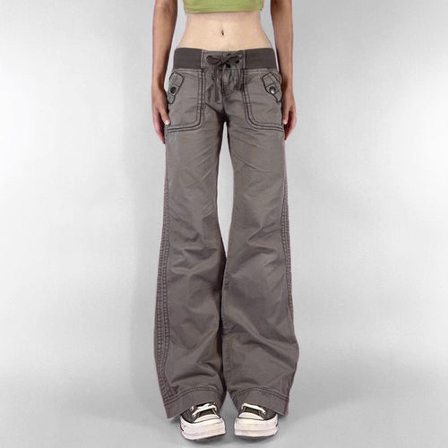 Damen nan Highwaist Schlaghose mit weitem Bein, hohem Bund und Gürtelschlaufen Drune